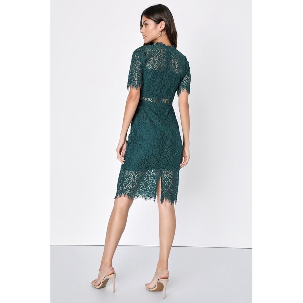 Lulus Green Lace Midi Dress Small Cocktail Wedding Guest